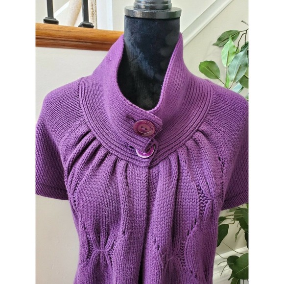 Kasper Women's Purple Acrylic Short Sleeve High Neck Knit Sweater Size X-Large - Picture 2 of 9